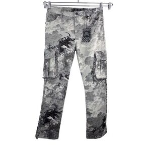 Rebel Vengeance Skull Skeleton floral cargo Tapestry Pants sz 32 gothic punk